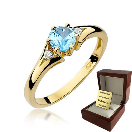 ZŁOTY PIERŚCIONEK ZARĘCZYNOWY Z TOPAZEM I BRYLANTAMI