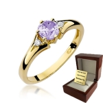 ZŁOTY PIERŚCIONEK ZARĘCZYNOWY Z AMETYSTEM I BRYLANTAMI