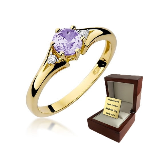 ZŁOTY PIERŚCIONEK ZARĘCZYNOWY Z AMETYSTEM I BRYLANTAMI