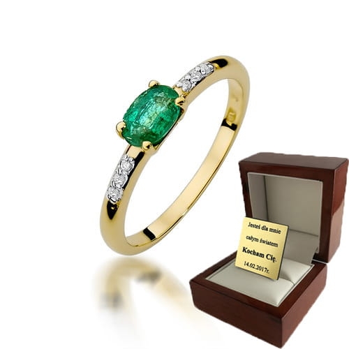 ZŁOTY PIERŚCIONEK ZARĘCZYNOWY ZE SZMARAGDEM I BRYLANTAMI