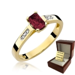 ZŁOTY PIERŚCIONEK ZARĘCZYNOWY Z RUBINEM I BRYLANTAMI