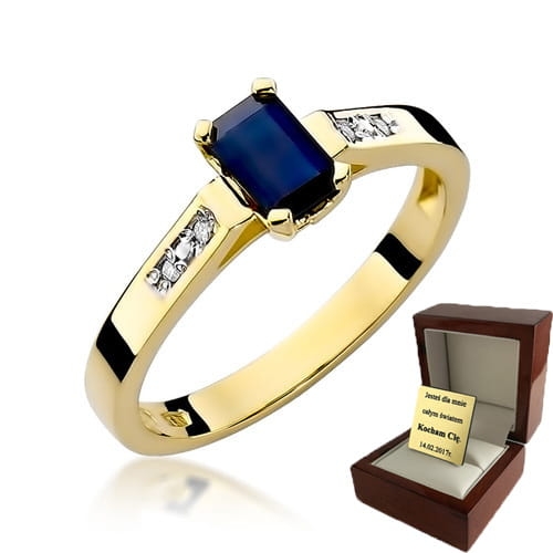 ZŁOTY PIERŚCIONEK ZARĘCZYNOWY Z SZAFIREM I BRYLANTAMI