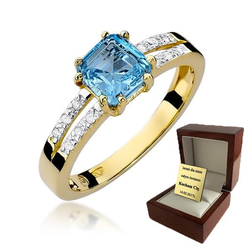 ZŁOTY PIERŚCIONEK ZARĘCZYNOWY Z TOPAZEM I BRYLANTAMI