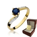 ZŁOTY PIERŚCIONEK ZARĘCZYNOWY Z SZAFIREM  I BRYLANTAMI