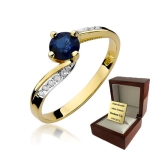 ZŁOTY PIERŚCIONEK ZARĘCZYNOWY Z SZAFIREM  I BRYLANTAMI
