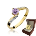 ZŁOTY PIERŚCIONEK ZARĘCZYNOWY Z AMETYSTEM I BRYLANTAMI