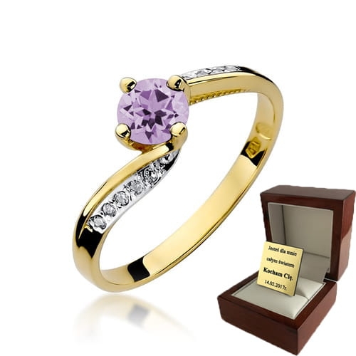 ZŁOTY PIERŚCIONEK ZARĘCZYNOWY Z AMETYSTEM I BRYLANTAMI