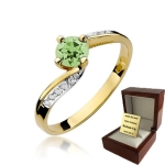 ZŁOTY PIERŚCIONEK ZARĘCZYNOWY Z OLIWINEM I BRYLANTAMI