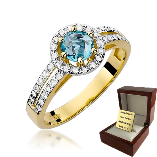 ZŁOTY PIERŚCIONEK ZARĘCZYNOWY Z TOPAZEM I BRYLANTAMI