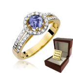 ZŁOTY PIERŚCIONEK ZARĘCZYNOWY Z TANZANITEM I BRYLANTAMI
