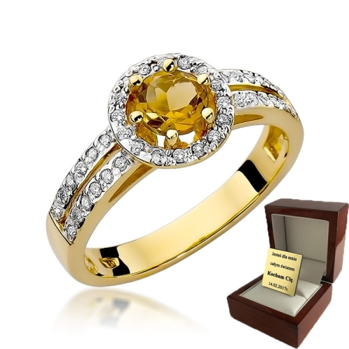 ZŁOTY PIERŚCIONEK ZARĘCZYNOWY Z CYTRYNEM I BRYLANTAMI