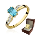 ZŁOTY PIERŚCIONEK ZARĘCZYNOWY Z TOPAZEM i BRYLANTAMI