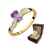 ZŁOTY PIERŚCIONEK ZARĘCZYNOWY Z AMETYSTEM i BRYLANTAMI 