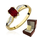 ZŁOTY PIERŚCIONEK ZARĘCZYNOWY Z GRANATEM i BRYLANTAMI